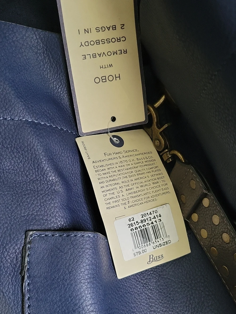 NWT G.H. Bass 2-in-1 Dark Navy Hobo Slouch Grommet Strap Shoulder Hand Bag